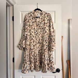 Leopard Print Tiered Women’s Dress - Beige